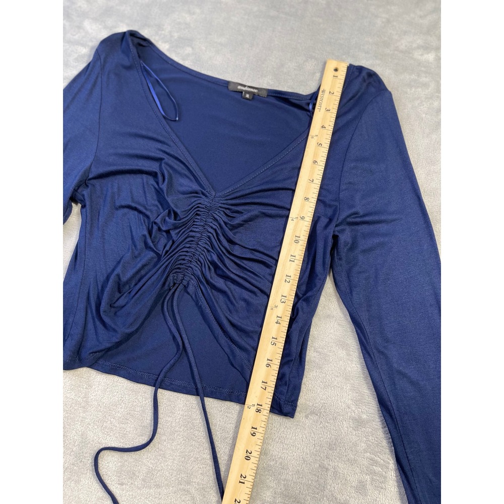 Ambiance Crop Top Womens XL Navy Blue Excellent Ruched V-Neck Long Sleeve - Picture 4 of 8